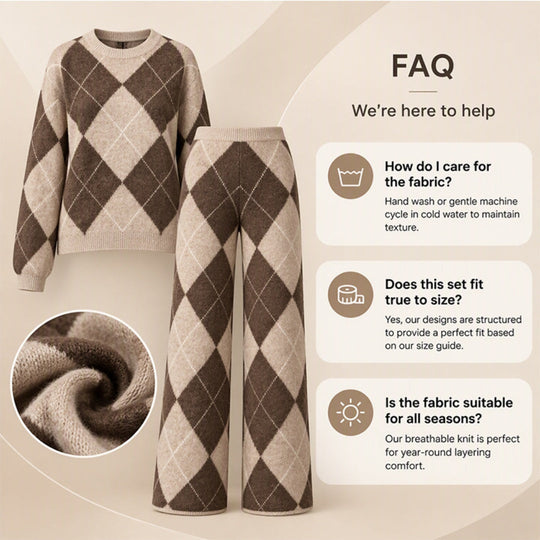 💖Black Friday Mega Deal – 50% off!💖Women's Argyle Knit Sweater & Wide-Leg Pants Set