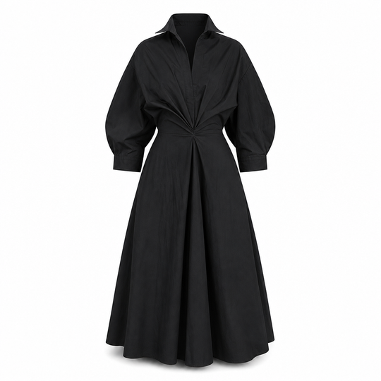🖤Black Friday Sale:50% OFF🖤 😎 Elegant Women Cotton Linen Solid Color Shirt Dress with Turn Down Collar Elastic Waist