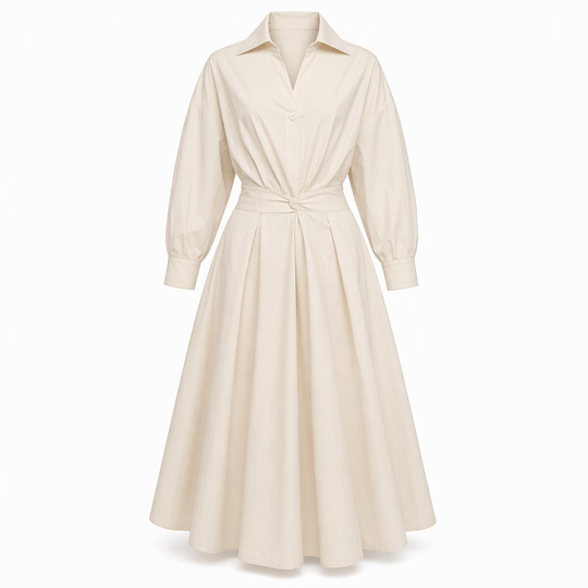 🖤Black Friday Sale:50% OFF🖤 😎 Elegant Women Cotton Linen Solid Color Shirt Dress with Turn Down Collar Elastic Waist