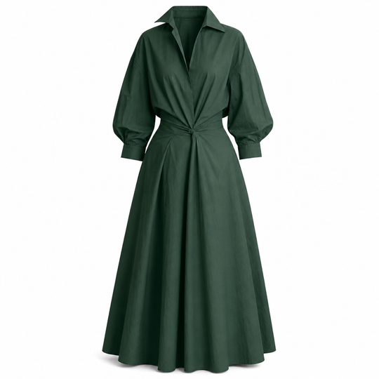 🖤Black Friday Sale:50% OFF🖤 😎 Elegant Women Cotton Linen Solid Color Shirt Dress with Turn Down Collar Elastic Waist