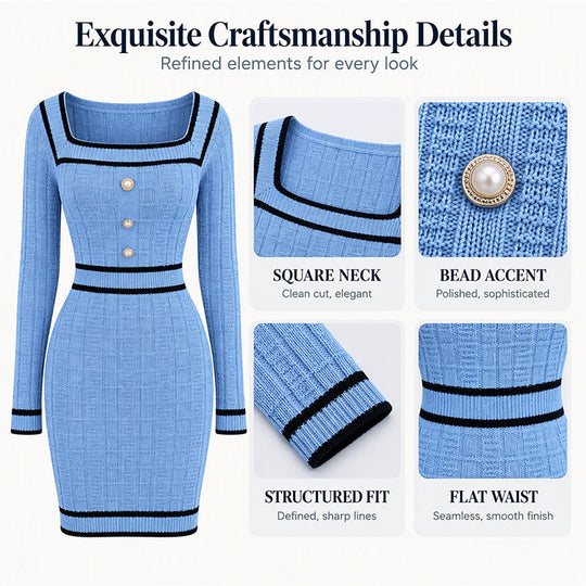 💖Black Friday Mega Deal – 50% off!💖Women's Elegant Square Neck Knit Bodycon Dress
