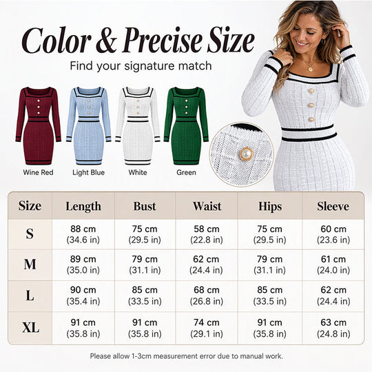 💖Black Friday Mega Deal – 50% off!💖Women's Elegant Square Neck Knit Bodycon Dress