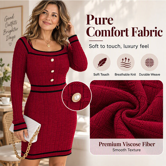 💖Black Friday Mega Deal – 50% off!💖Women's Elegant Square Neck Knit Bodycon Dress