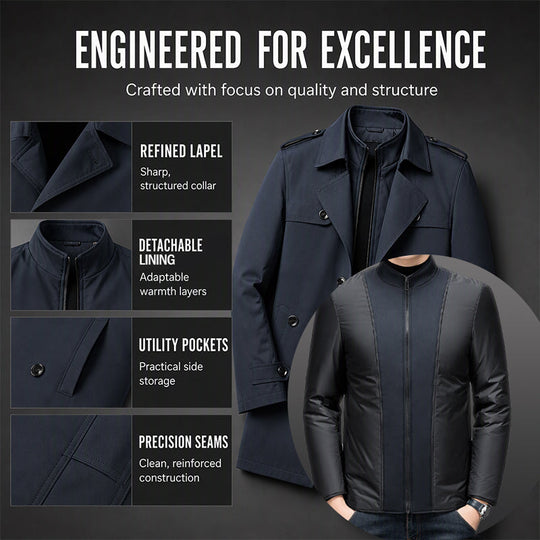 Men's Mid-Length Trench Coat with Detachable Liner
