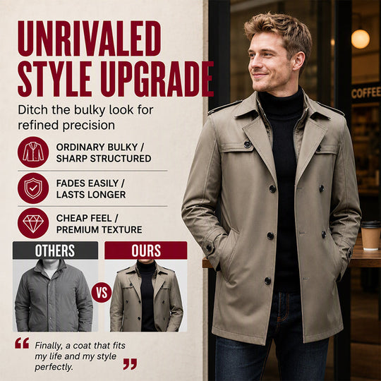 Men's Mid-Length Trench Coat with Detachable Liner