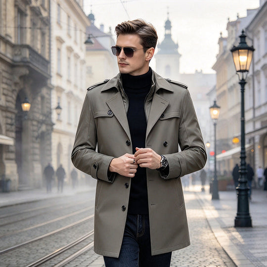Men's Mid-Length Trench Coat with Detachable Liner