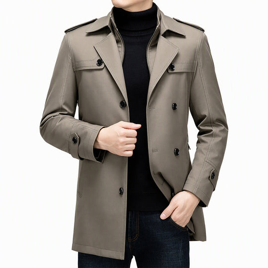 Men's Mid-Length Trench Coat with Detachable Liner