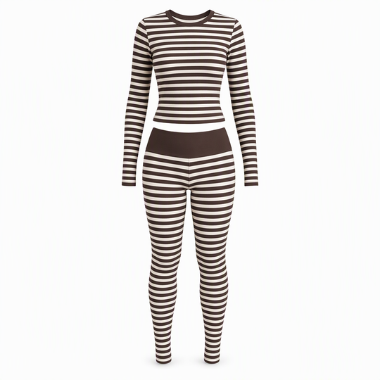 Women's Striped Color Block Crew Neck Long Sleeve Top and Pants Slim Fit Casual Loungewear Workout Set