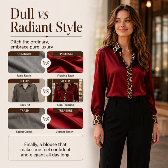 ✨Silky Satin, Elegant Comfort – Women's Leopard Patchwork Blouse ✨