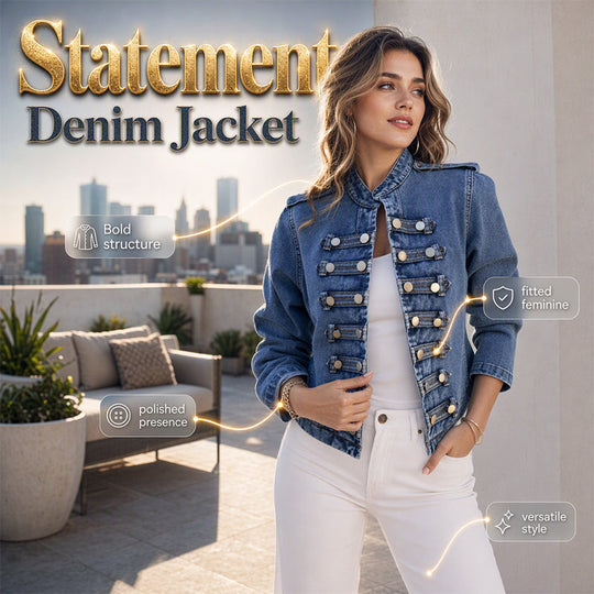 💖Black Friday Mega Deal – 50% off!💖Women's Vintage Symmetrical Button Denim Jacket