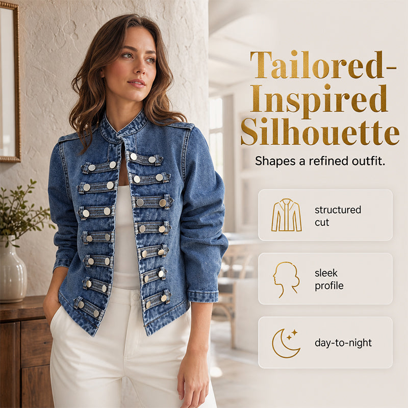 💖Black Friday Mega Deal – 50% off!💖Women's Vintage Symmetrical Button Denim Jacket