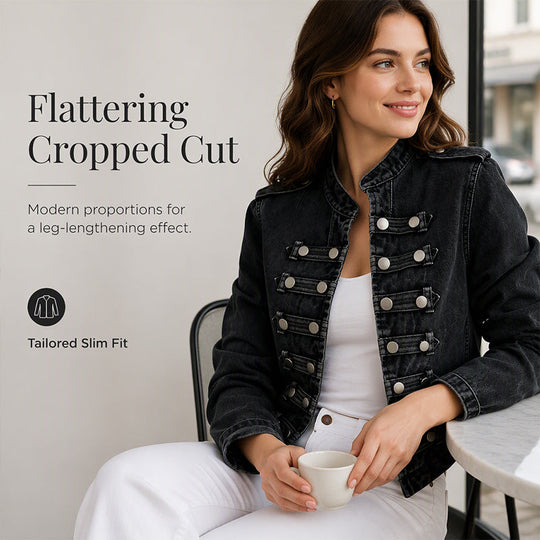 💖Black Friday Mega Deal – 50% off!💖Women's Vintage Symmetrical Button Denim Jacket