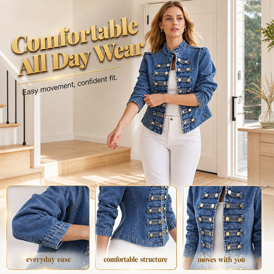 💖Black Friday Mega Deal – 50% off!💖Women's Vintage Symmetrical Button Denim Jacket