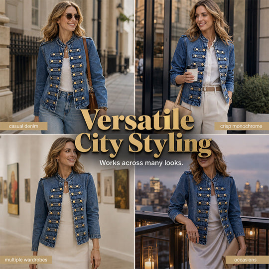 💖Black Friday Mega Deal – 50% off!💖Women's Vintage Symmetrical Button Denim Jacket