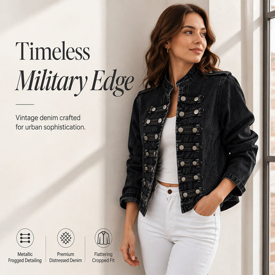 💖Black Friday Mega Deal – 50% off!💖Women's Vintage Symmetrical Button Denim Jacket