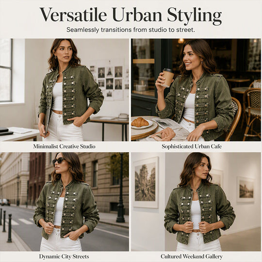 💖Black Friday Mega Deal – 50% off!💖Women's Vintage Symmetrical Button Denim Jacket