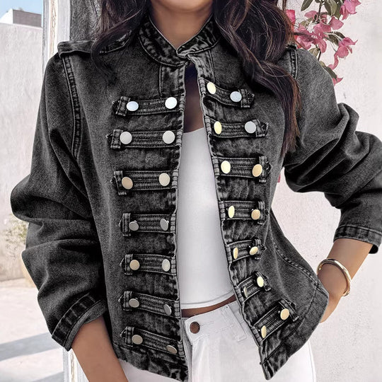 💖Black Friday Mega Deal – 50% off!💖Women's Vintage Symmetrical Button Denim Jacket