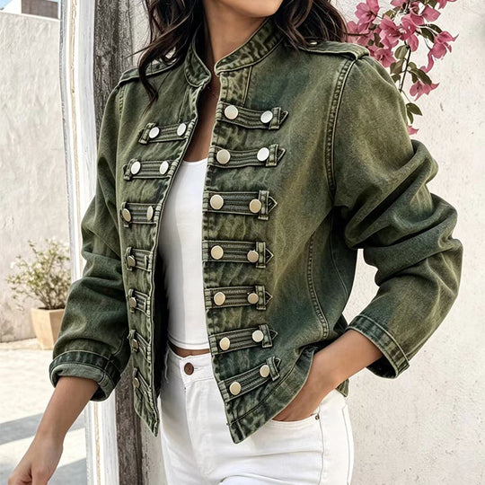 💖Black Friday Mega Deal – 50% off!💖Women's Vintage Symmetrical Button Denim Jacket