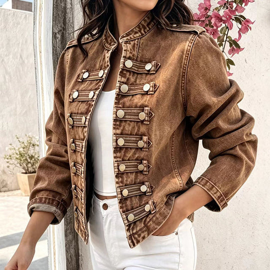 💖Black Friday Mega Deal – 50% off!💖Women's Vintage Symmetrical Button Denim Jacket