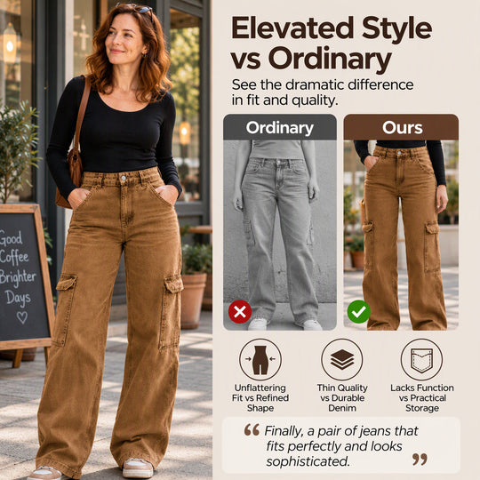 Women's High-Waisted Stretch Denim Cargo Pants