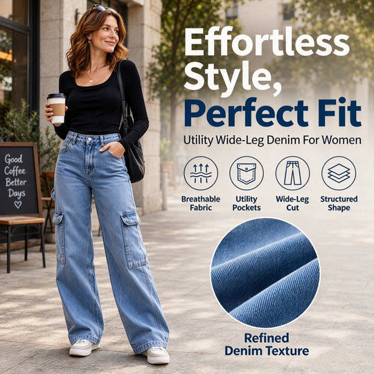 Women's High-Waisted Stretch Denim Cargo Pants