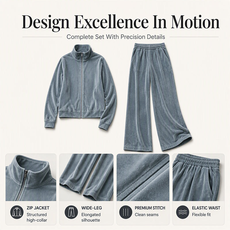 Women's Faux Suede Zip-Up Jacket & Pants Set