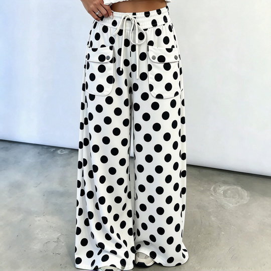 Women's Casual Polka Dot Print Wide Leg Pants