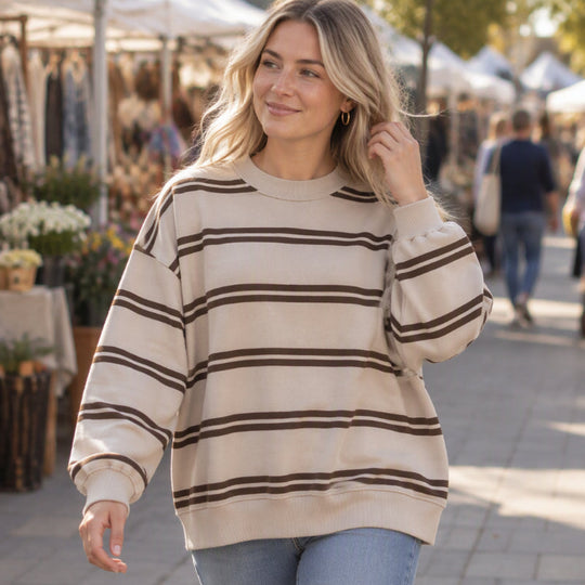 ✨ Simple & Trendy 💕 Women's Casual Crewneck Striped Top – Soft, Breathable & Easy to Match 👕 Short Facebook Headline