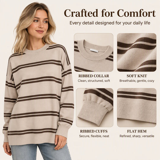 ✨ Simple & Trendy 💕 Women's Casual Crewneck Striped Top – Soft, Breathable & Easy to Match 👕 Short Facebook Headline