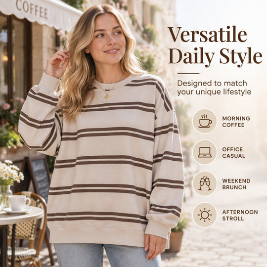 ✨ Simple & Trendy 💕 Women's Casual Crewneck Striped Top – Soft, Breathable & Easy to Match 👕 Short Facebook Headline
