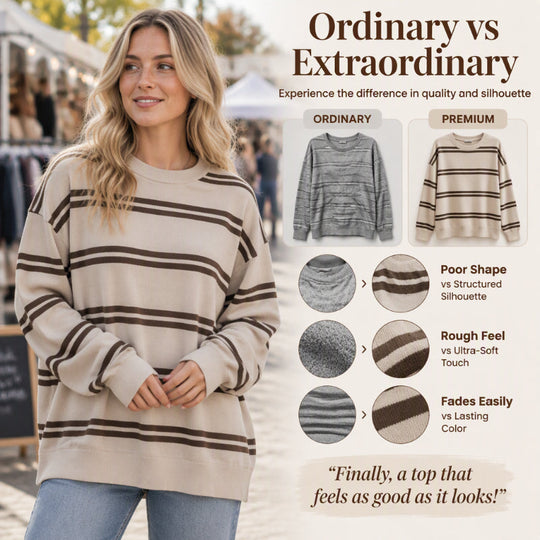 ✨ Simple & Trendy 💕 Women's Casual Crewneck Striped Top – Soft, Breathable & Easy to Match 👕 Short Facebook Headline