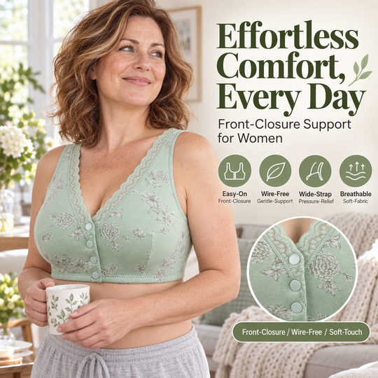 🖤Black Friday Sale🖤🌸Women's Plus Size Front Button Floral Print Wireless Bra
