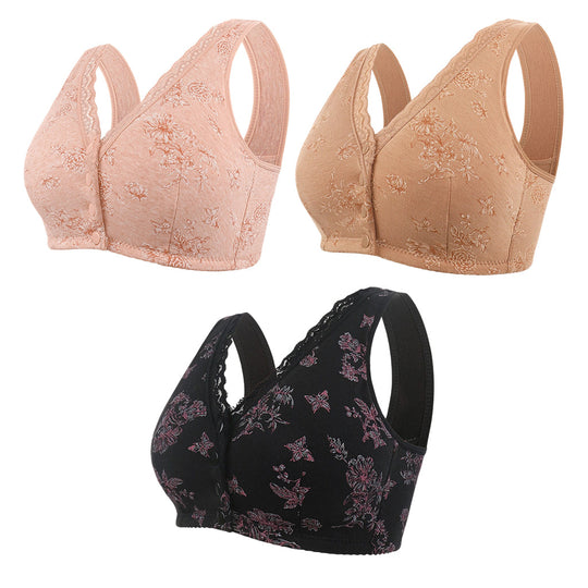 🖤Black Friday Sale🖤🌸Women's Plus Size Front Button Floral Print Wireless Bra