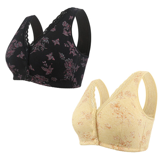🖤Black Friday Sale🖤🌸Women's Plus Size Front Button Floral Print Wireless Bra