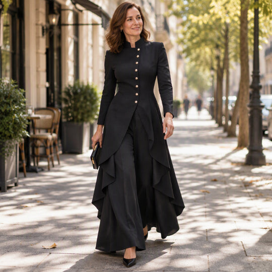 Women's Elegant Longline Coat and Wide-Leg Pants Set