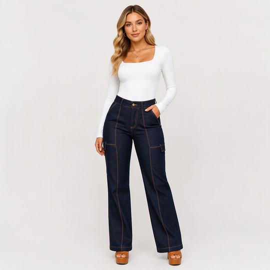 🖤Black Friday Sale🖤Women's High Waisted Contrast Stitching Wide-Leg Jeans