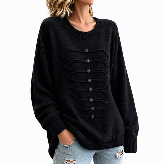 Women's Elegant Crew Neck Braided Sweater