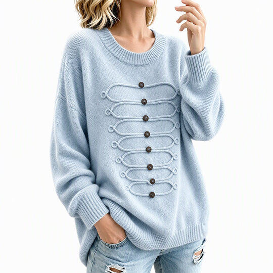 Women's Elegant Crew Neck Braided Sweater