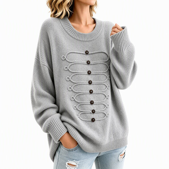 Women's Elegant Crew Neck Braided Sweater