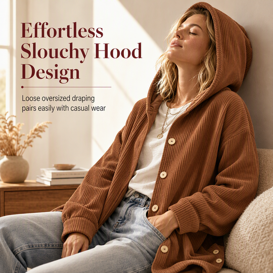 Women's Casual Loose Corduroy Hooded Outerwear