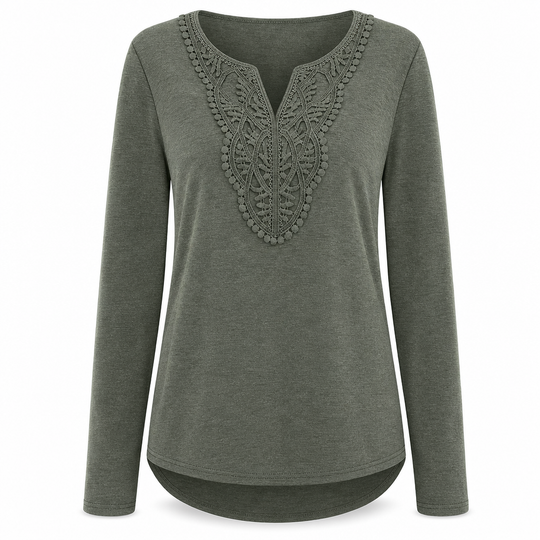 Women's Bohemian Lace V Neck Long Sleeve Loose Fit Blouse