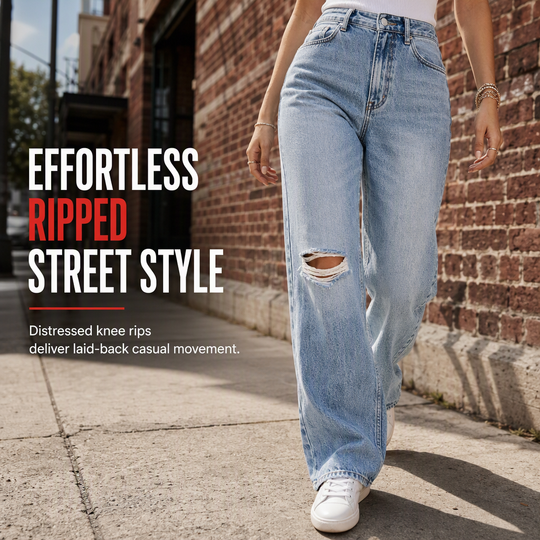 🖤Black Friday Sale🖤Women's High Waisted Ripped Wide Leg Denim Jeans Distressed Straight Pants