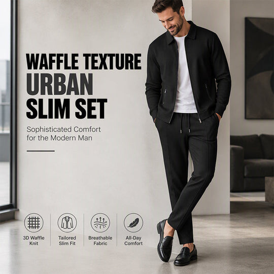 🖤Black Friday Sale:50% OFF🖤Men's Streamlined Waffle Zip Up Jacket Set