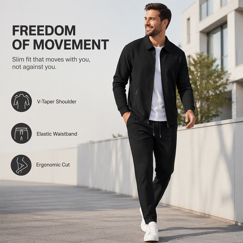 🖤Black Friday Sale:50% OFF🖤Men's Streamlined Waffle Zip Up Jacket Set