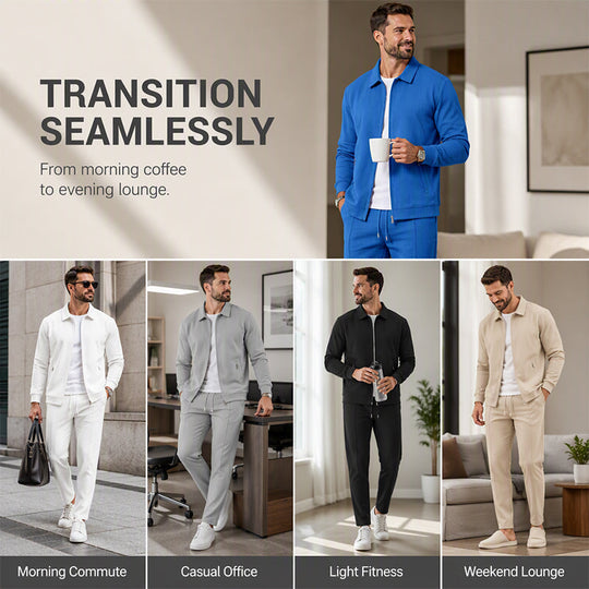 🖤Black Friday Sale:50% OFF🖤Men's Streamlined Waffle Zip Up Jacket Set