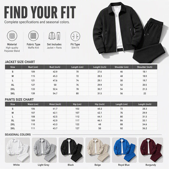🖤Black Friday Sale:50% OFF🖤Men's Streamlined Waffle Zip Up Jacket Set