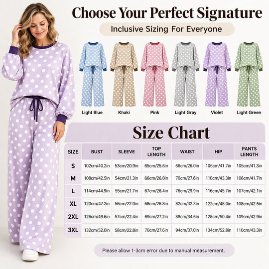 Women's Polka Dot Sweatshirt & Wide-Leg Pants Set