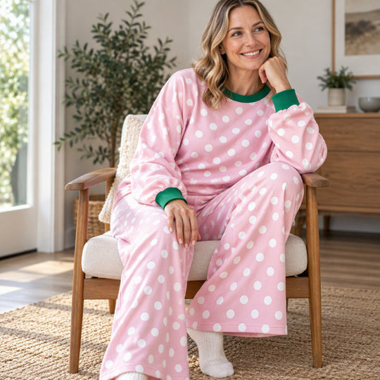 Women's Polka Dot Sweatshirt & Wide-Leg Pants Set