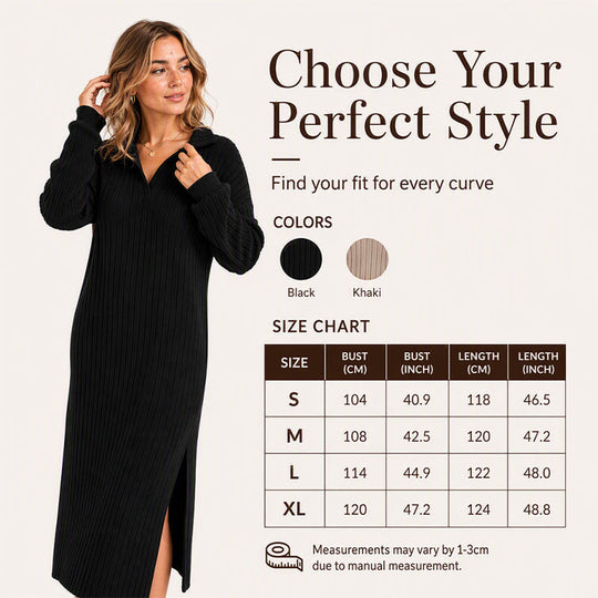 Women's Ribbed Knit Collared Slit Maxi Dress