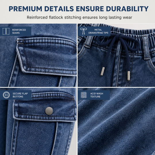 Women's High Waisted Elastic Drawstring Cargo Jeggings Skinny Denim Pants